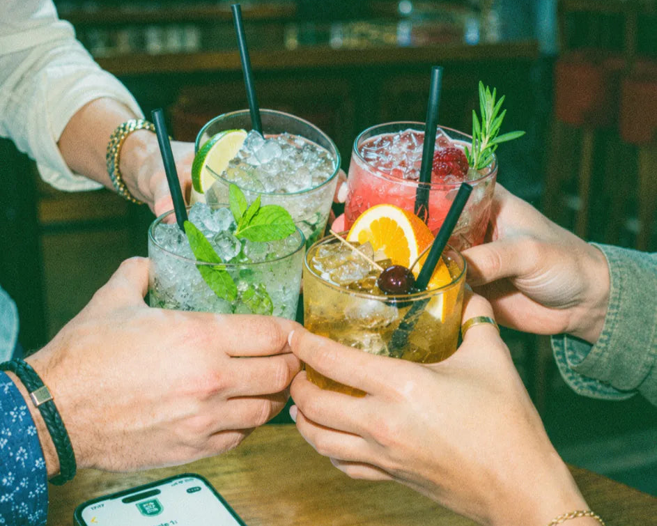 A colourful line-up of drinks for a pub golf game