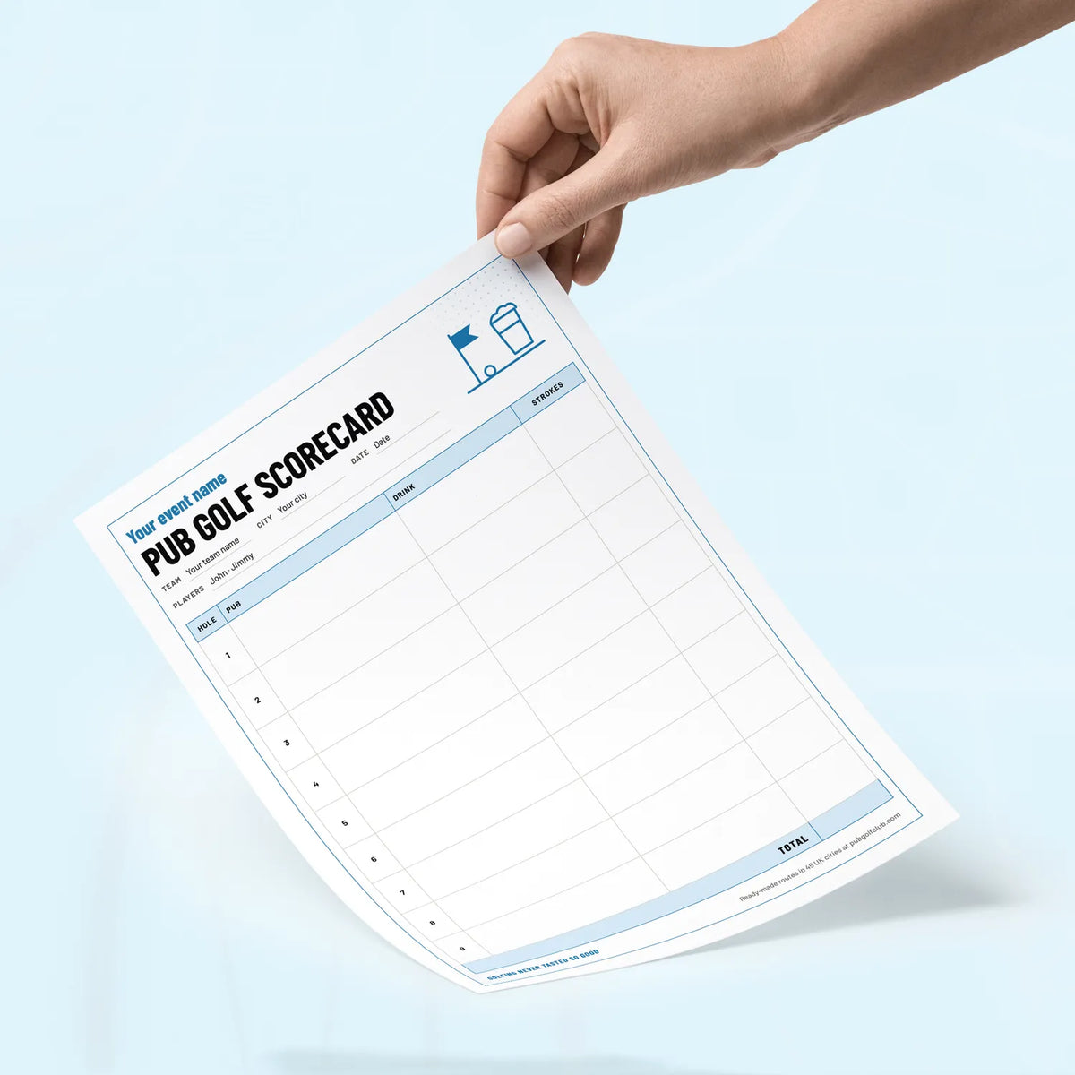 Pubgolf Custom Printable Scorecard