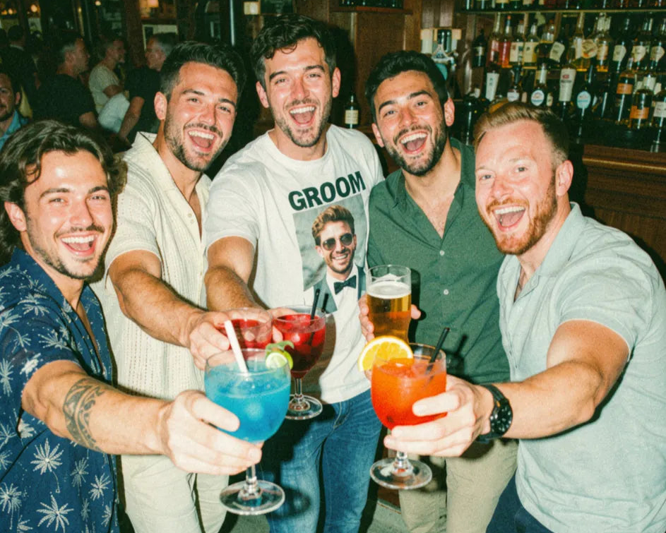 Groom-to-be celebrating his stag do during a pub golf night out