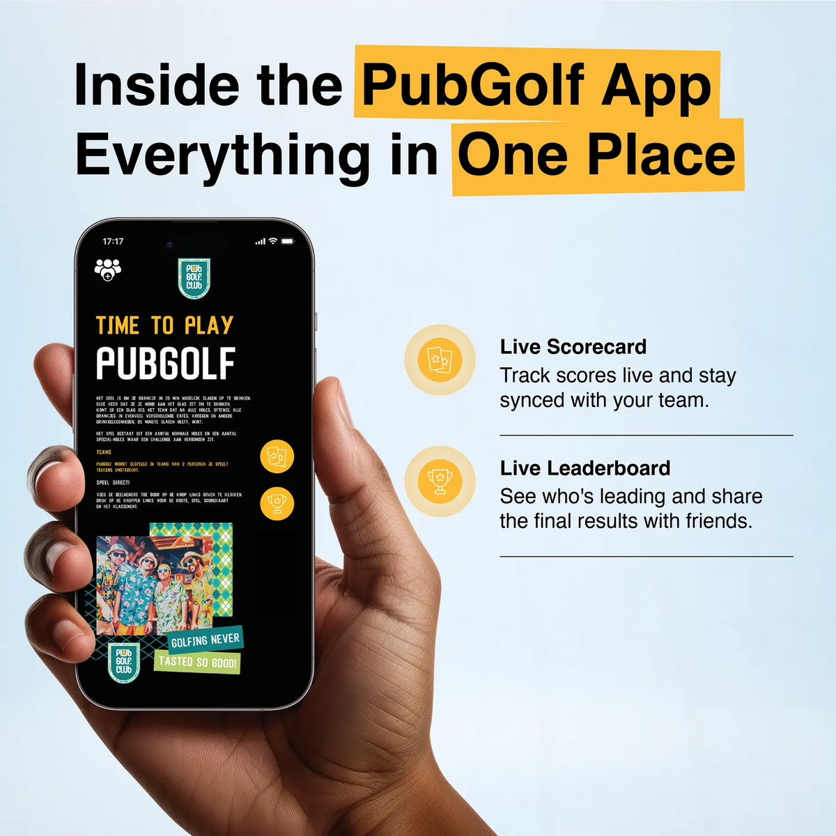 Inside the online pub golf scorecard: live scores for every hole, synced across the group