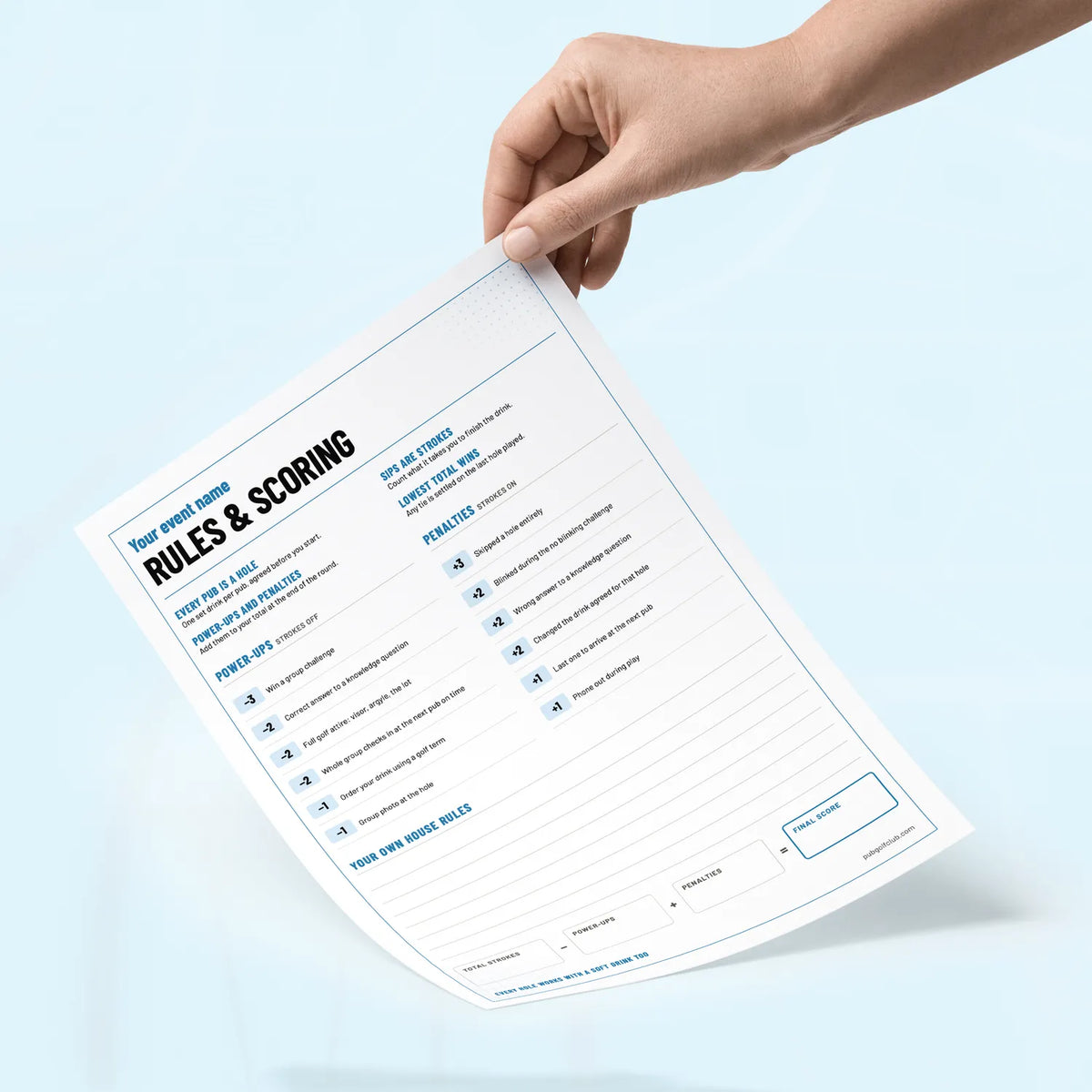 Pubgolf Custom Printable Scorecard