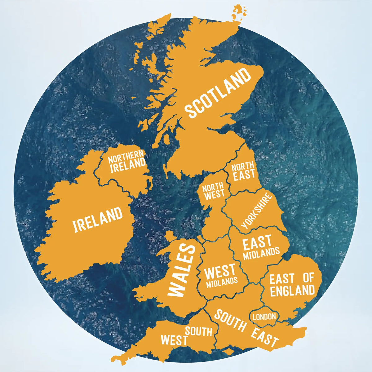 Map of the UK with every region highlighted, showing where ready-made pub golf routes are available