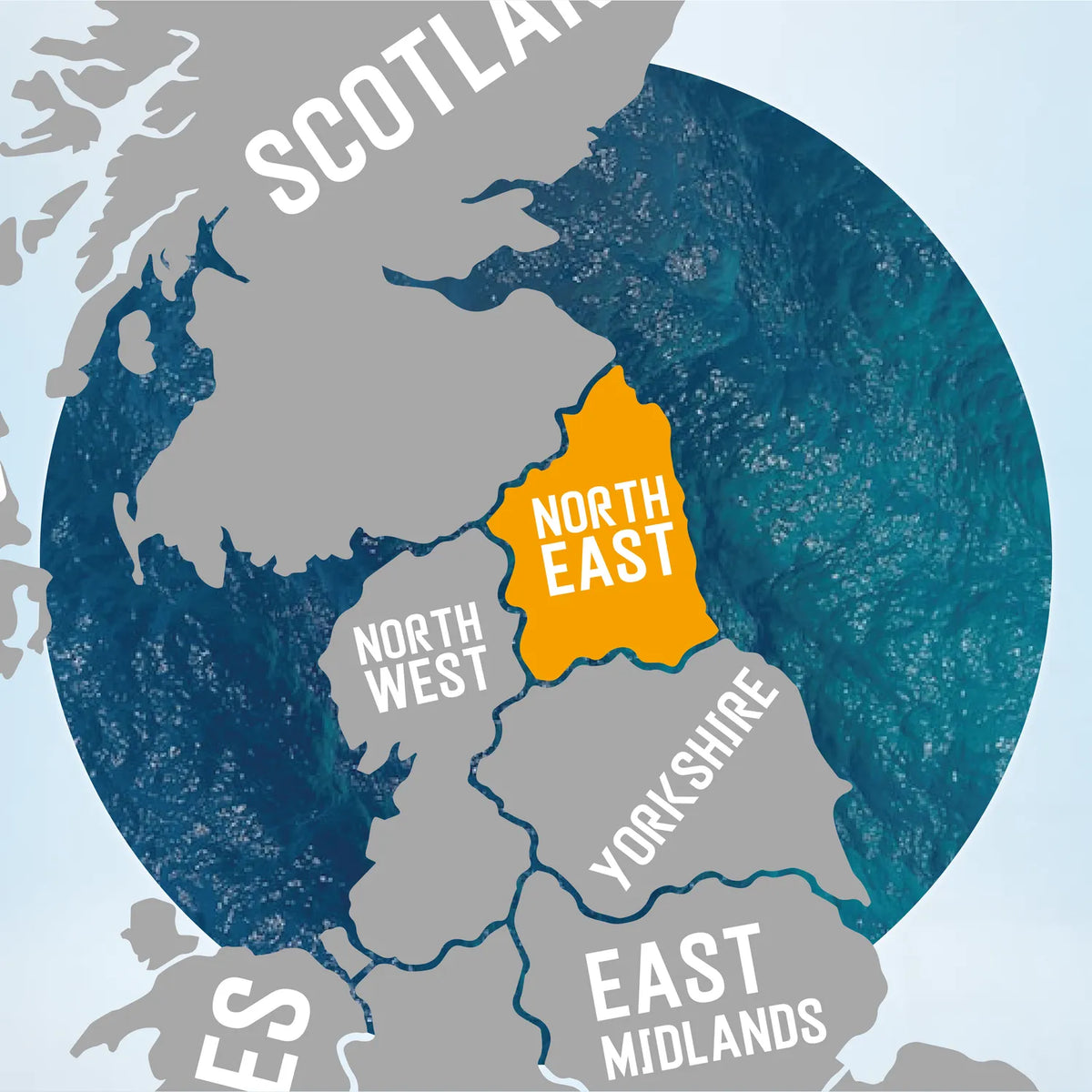 Map of the UK with the North East highlighted, home to pub golf routes in Newcastle, Durham and Sunderland