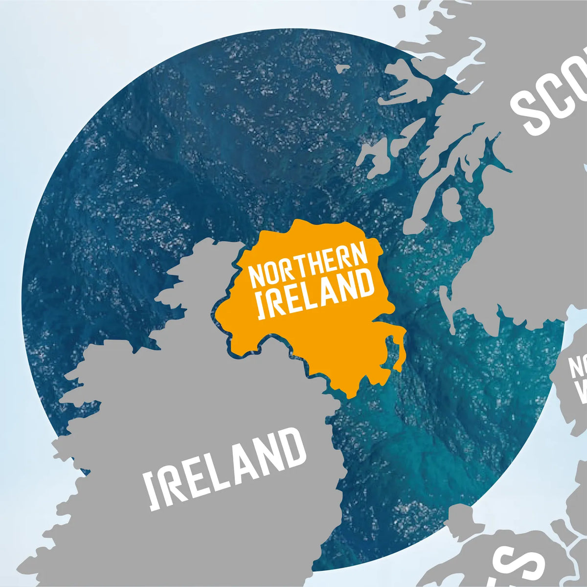 Map of the UK with Northern Ireland highlighted, home to the Belfast pub golf route