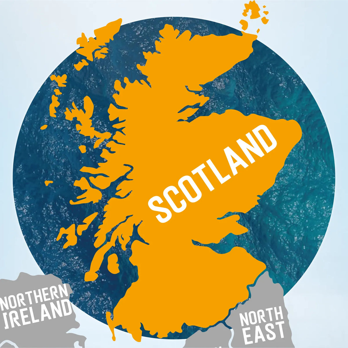 Map of the UK with Scotland highlighted, home to pub golf routes in Glasgow, Edinburgh, Aberdeen and Dundee