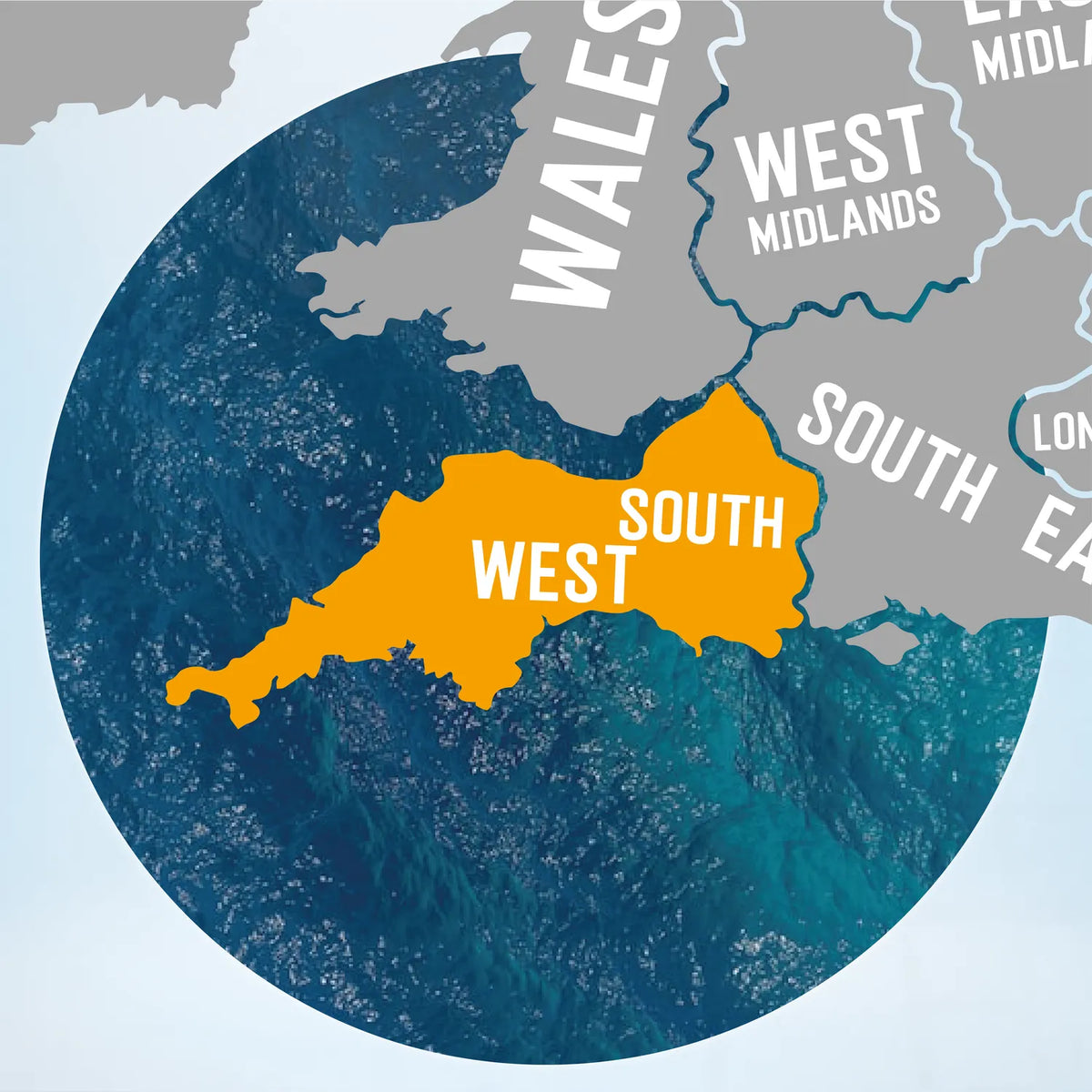 Map of the UK with the South West highlighted, home to pub golf routes in Bristol, Bath, Exeter and Plymouth