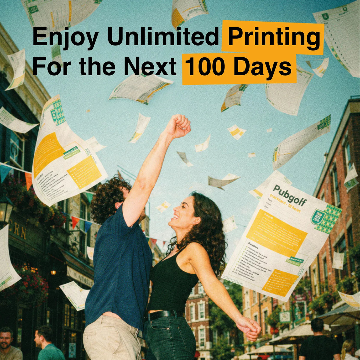 Enjoy unlimited printing of your pub golf scorecard for the next 100 days